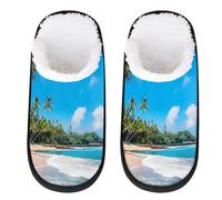 Mexpekil Beach Palm Tree Fluffy Slippers for Women Men L