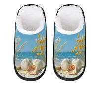 Mexpekil Beach Seashells Flowers Fluffy Slippers for Women Men L
