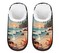 Mexpekil Beach Seaside Starfish Fluffy Slippers for Women Men M