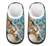 Mexpekil Beach Starfish Shells Fluffy Slippers for Women Men M