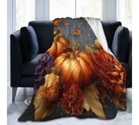 Mexpekil Beautiful Autumn Pumpkins Flowers Blankets Soft Cozy Throw Blanket Fluffy Flannel Fleece Blanket for Sofa Bed Camping Travel 125x100cm(50"x40")