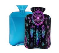 Mexpekil Beautiful Dreamcatcher Feather Hot Water Bottle with Cover, 2L PVC Hot Water Bag for Pain Relief, Feet, Back, Warmth