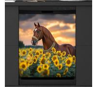 Mexpekil Beautiful Horse Sunflowers Dishwasher Magnet Cover 21x26Inch Decorative Dish Washer Sticker for Front Door Waterproof Kitchen Appliance Panel Magnetic Decal