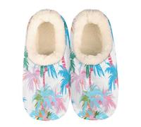 Mexpekil Beautiful Palm Trees Women's & Men's Slippers with Fluffy Collar Winter Warm House Slippers Anti-Slip Indoor House Shoes Gifts for Mum Dad (Sizes UK 10-11)