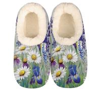 Mexpekil Beautiful Wildflowers Women's & Men's Slippers with Fluffy Collar Winter Warm House Slippers Anti-Slip Indoor House Shoes Gifts for Mum Dad (Sizes UK 8-9)