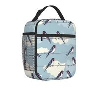 Mexpekil Birds on Wire Insulated Lunch Bag for Women Men Thermal Lunch Box Portable Picnic Cooler Bag with Side Mesh Pocket Adults Lunchbox for Work