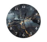 Mexpekil Black Blue Marble Silent Wall Clock Non Ticking 25cm Round Wall Clocks Battery Operated Modern Decorative Clock for Living Room Kitchen Bedroom Office