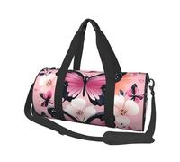Mexpekil Black Butterflies Flowers Pink Foldable Gym Bag Carry On Travel Duffle Bags Waterproof Woman Men Hand Luggage Bag Large Weekend Overnight Bags for Sports Dance with Removable Strap