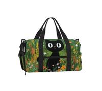 Mexpekil Black Cat Flower Field Gym Bag with Shoe Compartment Waterproof Duffel Bag Large Overnight Weekend Bags Travel Holdall for Women Men Teens