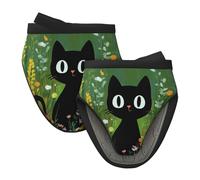 Mexpekil Black Cat Flower Field Oven Gloves Heat Resistant Oven Mitts Silicone Oven Glove Kitchen Mini Oven Gloves for Cooking Baking Grilling Barbecue 1 Pair
