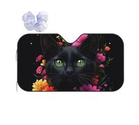 Mexpekil Black Cat Flowers Car Windscreen Sunshade 130x70cm Sun Visor for Cars Heat Protection Car Front Windshield Sunshade Foldable Sun Shield for SUV Van Truck