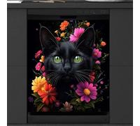 Mexpekil Black Cat Flowers Dishwasher Magnet Cover 21x26Inch Decorative Dish Washer Sticker for Front Door Waterproof Kitchen Appliance Panel Magnetic Decal