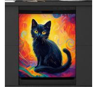 Mexpekil Black Cat Oil Painting Dishwasher Magnet Cover 23x26Inch Decorative Dish Washer Sticker for Front Door Waterproof Kitchen Appliance Panel Magnetic Decal