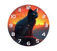 Mexpekil Black Cat Sunset Black Silent Wall Clock Non Ticking 25cm Round Wall Clocks Battery Operated Modern Decorative Clock for Living Room Kitchen Bedroom Office