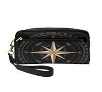 Mexpekil Black Compass Rose Pencil Case Artwork Travel Makeup Pouch Pen Bag Holder Purse Leather Cosmetic Makeup Brush Bag Stationery Box for Kids Girls Boy School Office Supplies