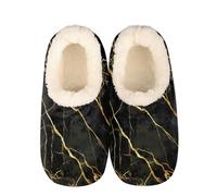 Mexpekil Black Gold Marble Texture Women's & Men's Slippers with Fluffy Collar Winter Warm House Slippers Anti-Slip Indoor House Shoes Gifts for Mum Dad (Sizes UK 6-7)