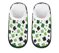 Mexpekil Black Green Clovers Leaf Fluffy Slippers for Women Men M