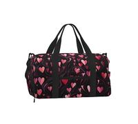 Mexpekil Black Hearts Love Gym Bag with Shoe Compartment Waterproof Duffel Bag Large Overnight Weekend Bags Travel Holdall for Women Men Teens
