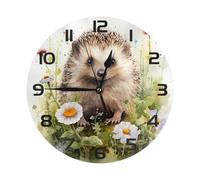 Mexpekil Black Hedgehog Flower Plant Silent Wall Clock Non Ticking 25cm Round Wall Clocks Battery Operated Modern Decorative Clock for Living Room Kitchen Bedroom Office