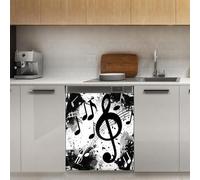 Mexpekil Black Musical Notes Dishwasher Magnet Cover 21x26Inch Decorative Dish Washer Sticker for Front Door Waterproof Kitchen Appliance Panel Magnetic Decal