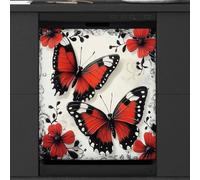 Mexpekil Black Red Butterfly Flowers Dishwasher Magnet Cover 21x26Inch Decorative Dish Washer Sticker for Front Door Waterproof Kitchen Appliance Panel Magnetic Decal