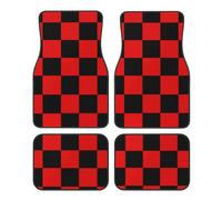 Mexpekil Black Red Checkered Car Mats Set of 4 Universal Car Floor Mats Non-Slip Car Foot Mats Decorative Car Carpet Protectors for SUV Van Truck