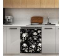 Mexpekil Black Skull Heads Dishwasher Magnet Cover 21x26Inch Decorative Dish Washer Sticker for Front Door Waterproof Kitchen Appliance Panel Magnetic Decal
