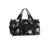 Mexpekil Black Skull Heads Gym Bag with Shoe Compartment Waterproof Duffel Bag Large Overnight Weekend Bags Travel Holdall for Women Men Teens
