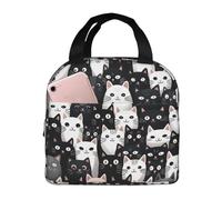 Mexpekil Black White Cat Insulated Lunch Bags for Women Thermal Lunch Box Adults Portable Picnic Cooler Bag Reusable Lunch Tote Bag Handbag for Work