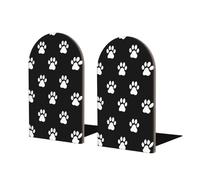 Mexpekil Black White Dog Cat Paw Print 2 Pcs Bookends for Shelves Decorative Wood Bookends for Heavy Books Anti-Slip Book Ends Stopper Holder for Desk School Office