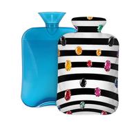 Mexpekil Black White Stripes Colored Diamond Hot Water Bottle with Cover, 2L PVC Hot Water Bag for Pain Relief, Feet, Back, Warmth