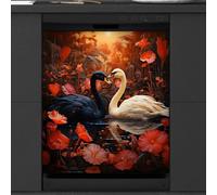 Mexpekil Black White Swan Flower Dishwasher Magnet Cover 21x26Inch Decorative Dish Washer Sticker for Front Door Waterproof Kitchen Appliance Panel Magnetic Decal