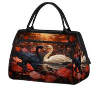 Mexpekil Black White Swan Flower Travel Duffel Bag Waterproof Gym Bag Carry On Weekend Overnight Bags Large Hand Luggage Tote Bags for Women Men Kids