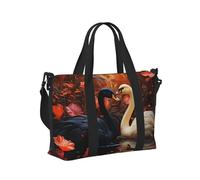 Mexpekil Black White Swan Flower Travel Duffel Bag Waterproof Sports Gym Bag Large Weekend Overnight Bags for Women Men Foldable Carry On Luggage Tote Bag for Flight