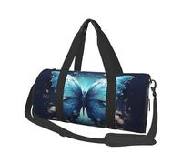 Mexpekil Blue Butterfly Floral Foldable Gym Bag Carry On Travel Duffle Bags Waterproof Woman Men Hand Luggage Bag Large Weekend Overnight Bags for Sports Dance with Removable Strap