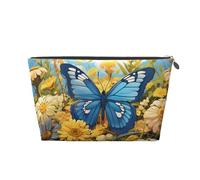 Mexpekil Blue Butterfly Yellow Flower Makeup Bag Waterproof Cosmetics Storage Organiser Bags Small Makeup Case Pouch Portable Travel Accessories Gifts for Women Men Girls
