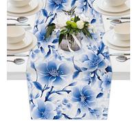 Mexpekil Blue Cherry Blossom Table Runner for Dining Table Waterproof Coffee Table Runners Long Table Decorations for Wedding Party Festival 33x178 cm
