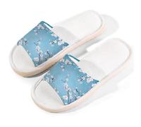 Mexpekil Blue Cherry Blossom Tree Branches Linen Slippers for Women Men Non-Slip House Shoes Open Toe Summer Sliders Slip on Indoor Outdoor Slipper (4.5-5.5)