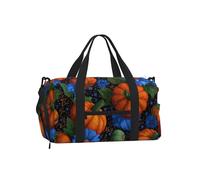 Mexpekil Blue Daisy Orange Pumpkins Gym Bag with Shoe Compartment Waterproof Duffel Bag Large Overnight Weekend Bags Travel Holdall for Women Men Teens