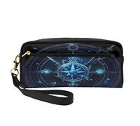 Mexpekil Blue Ethnic Compass Pattern Pencil Case Travel Makeup Pouch Pen Bag Holder Purse Leather Cosmetic Makeup Brush Bag Stationery Box for Kids Girls Boy School Office Supplies