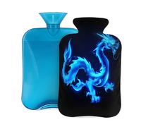 Mexpekil Blue Fire Chinese Dragon Hot Water Bottle with Cover, 2L PVC Hot Water Bag for Pain Relief, Feet, Back, Warmth