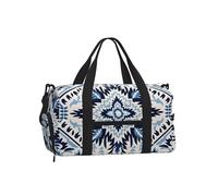 Mexpekil Blue Floral Tribal Pattern Gym Bag with Shoe Compartment Waterproof Duffel Bag Large Overnight Weekend Bags Travel Holdall for Women Men Teens