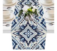 Mexpekil Blue Floral Tribal Pattern Table Runner for Dining Table Waterproof Coffee Table Runners Long Table Decorations for Wedding Party Festival 33x229 cm