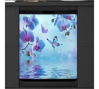 Mexpekil Blue Flowers Butterfly Water Dishwasher Magnet Cover 23x26Inch Decorative Dish Washer Sticker for Front Door Waterproof Kitchen Appliance Panel Magnetic Decal