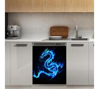Mexpekil Blue Glowing Dragon Dishwasher Magnet Cover 21x26Inch Decorative Dish Washer Sticker for Front Door Waterproof Kitchen Appliance Panel Magnetic Decal