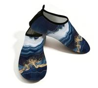 Mexpekil Blue Gold Marble Art Pattern Beach Water Shoes Women Men Non-Slip Barefoot Swim Shoes Quick Dry Aqua Socks Breathable Water Socks for Pool Surf (4.5-5.5)