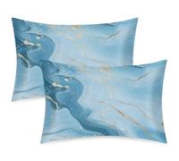 Mexpekil Blue Gold Marble Pattern Satin Pillowcase 2 Pack for Hair and Skin Envelope Closure Pillow Protectors Silky Soft Pillow Covers for Bed (51x76cm)