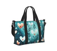 Mexpekil Blue Heart Flowers Leaf Travel Duffel Bag Waterproof Sports Gym Bag Large Weekend Overnight Bags for Women Men Foldable Carry On Luggage Tote Bags for Flight