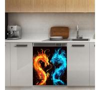 Mexpekil Blue Orange Dragon Dishwasher Magnet Cover 21x26Inch Decorative Dish Washer Sticker for Front Door Waterproof Kitchen Appliance Panel Magnetic Decal