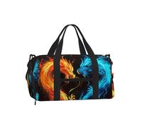 Mexpekil Blue Orange Dragon Gym Bag with Shoe Compartment Waterproof Duffel Bag Large Overnight Weekend Bags Travel Holdall for Women Men Teens